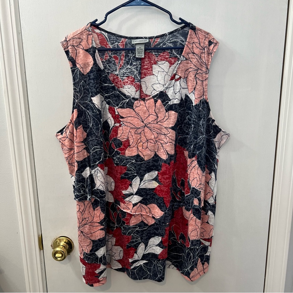 Catherine’s sleeveless tank top blouse red/white/blue polyester/rayon